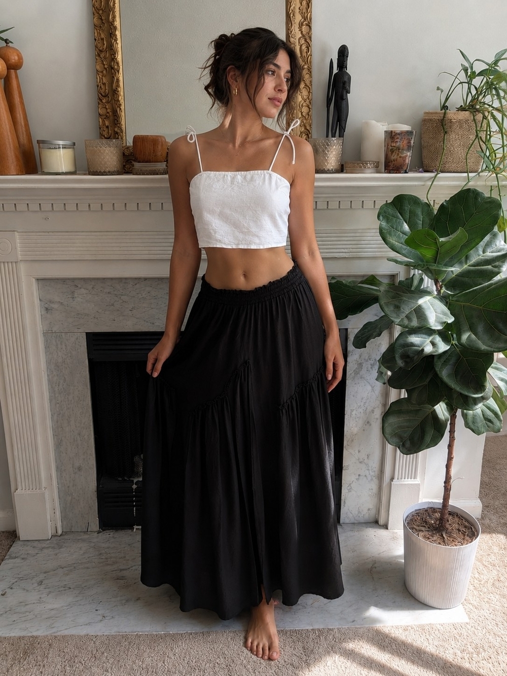 SNDYS Everyday White Linen Blend Crop Top Size Small Tie Strap Clean Girl Summer